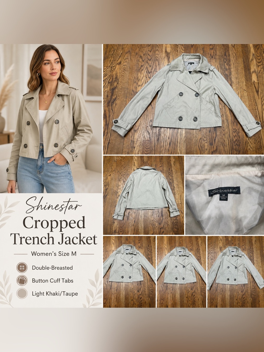 Shinestar Trench Jacket Women’s Medium Light Khaki Double Breasted